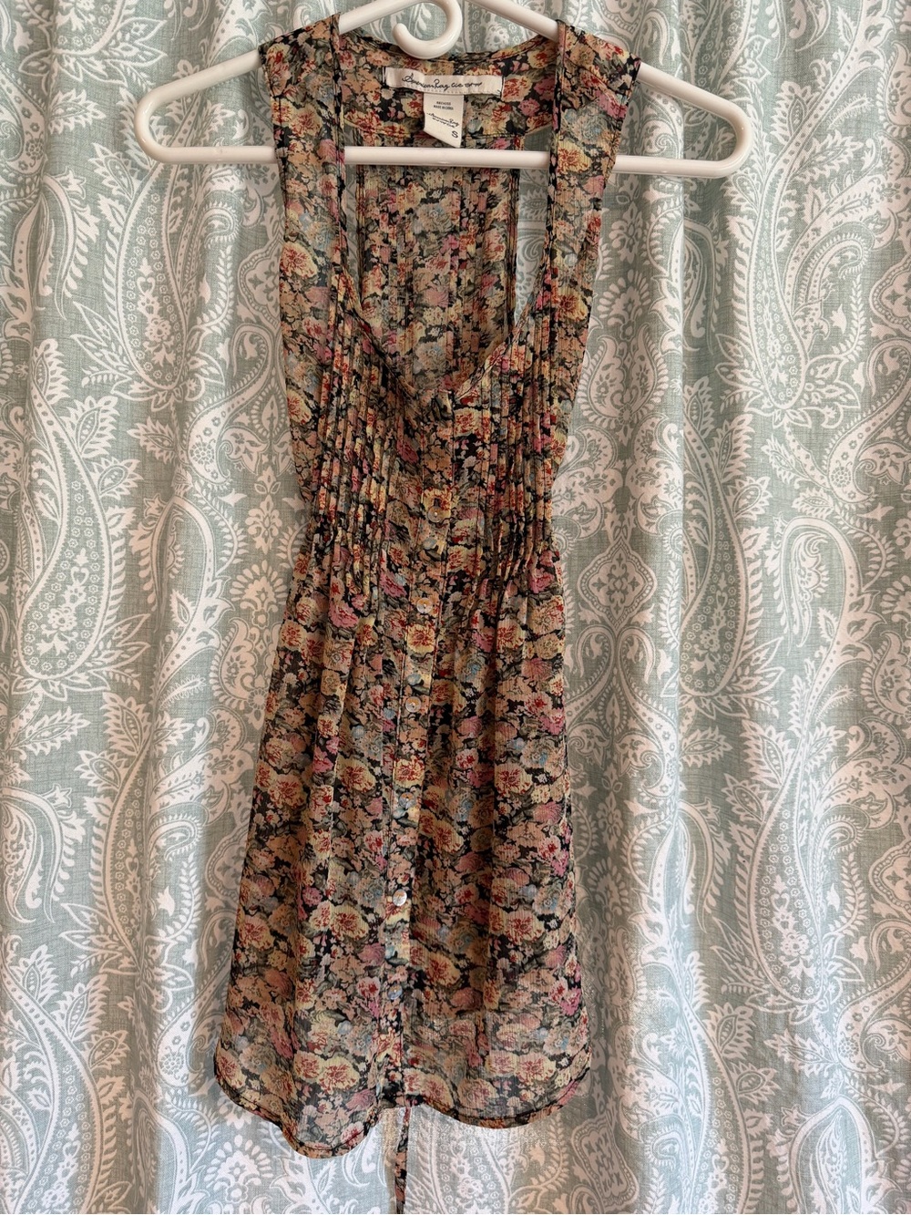 American Rag Floral tank top in Black with Pink and Cream Accents